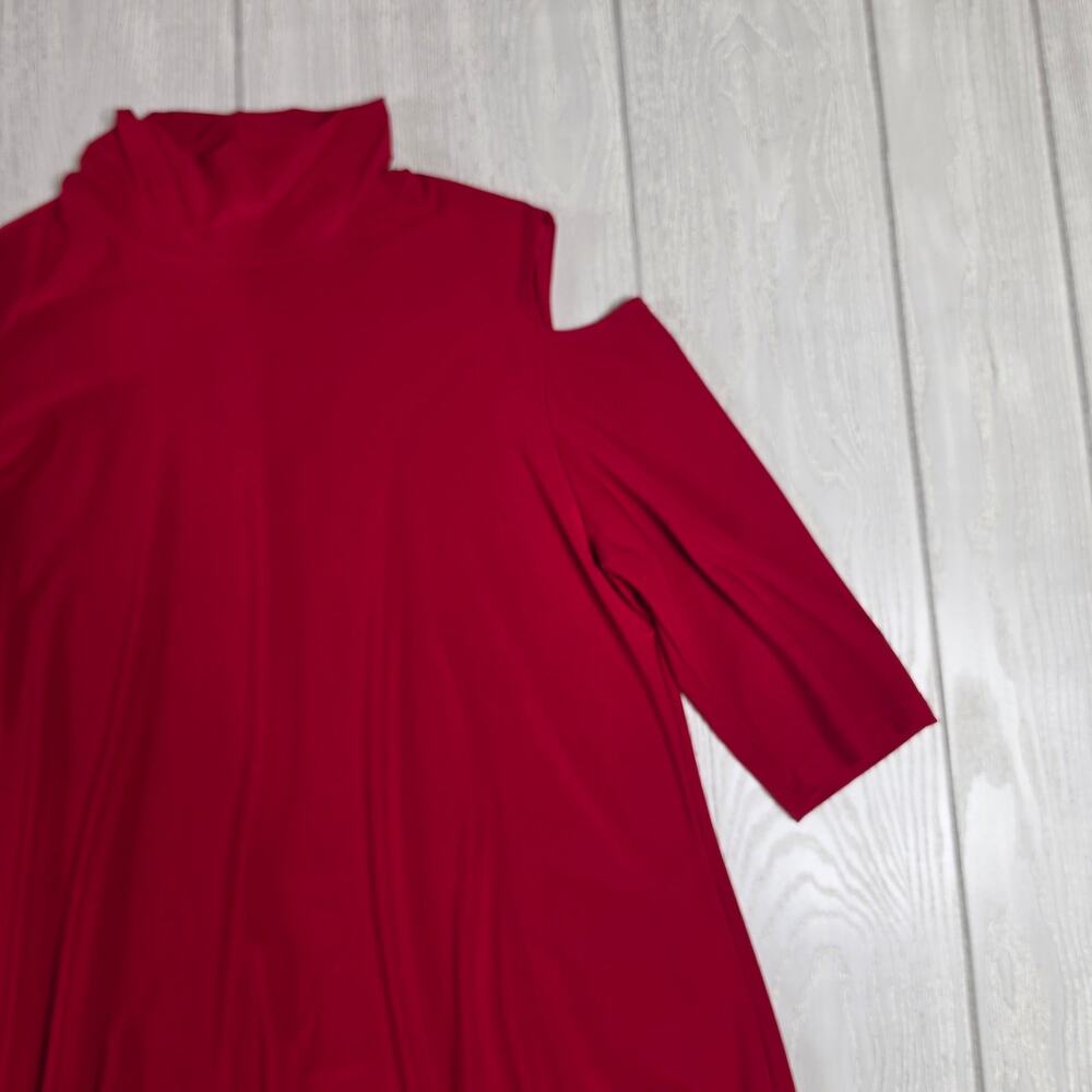 Clara Sun Woo Red Cold Shoulder Stretchy Tunic Top Size Medium - Picture 8 of 9